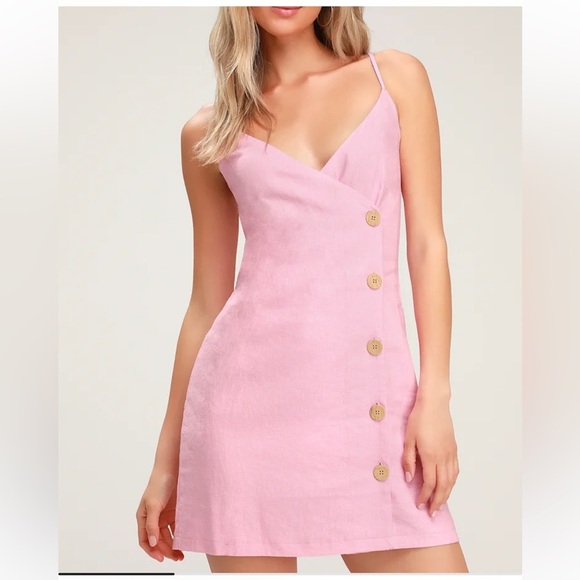 Lulus Dresses & Skirts - Lulus Lush Billie Light Pink Button Front Mini Wrap Dress women’s size small